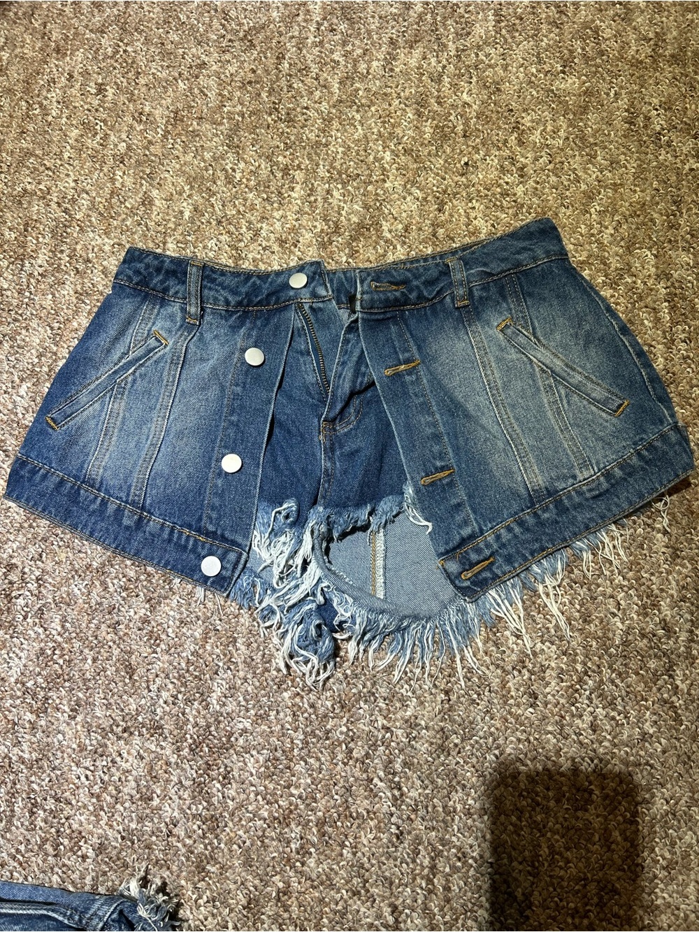 SHEIN Distressed High-Rise Denim Shorts - Blue